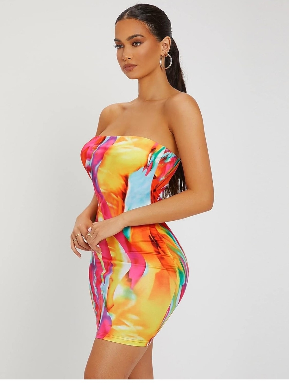 SHEIN Vibrant Multicolor Strapless Bodycon Mini Dress - Picture 6 of 12